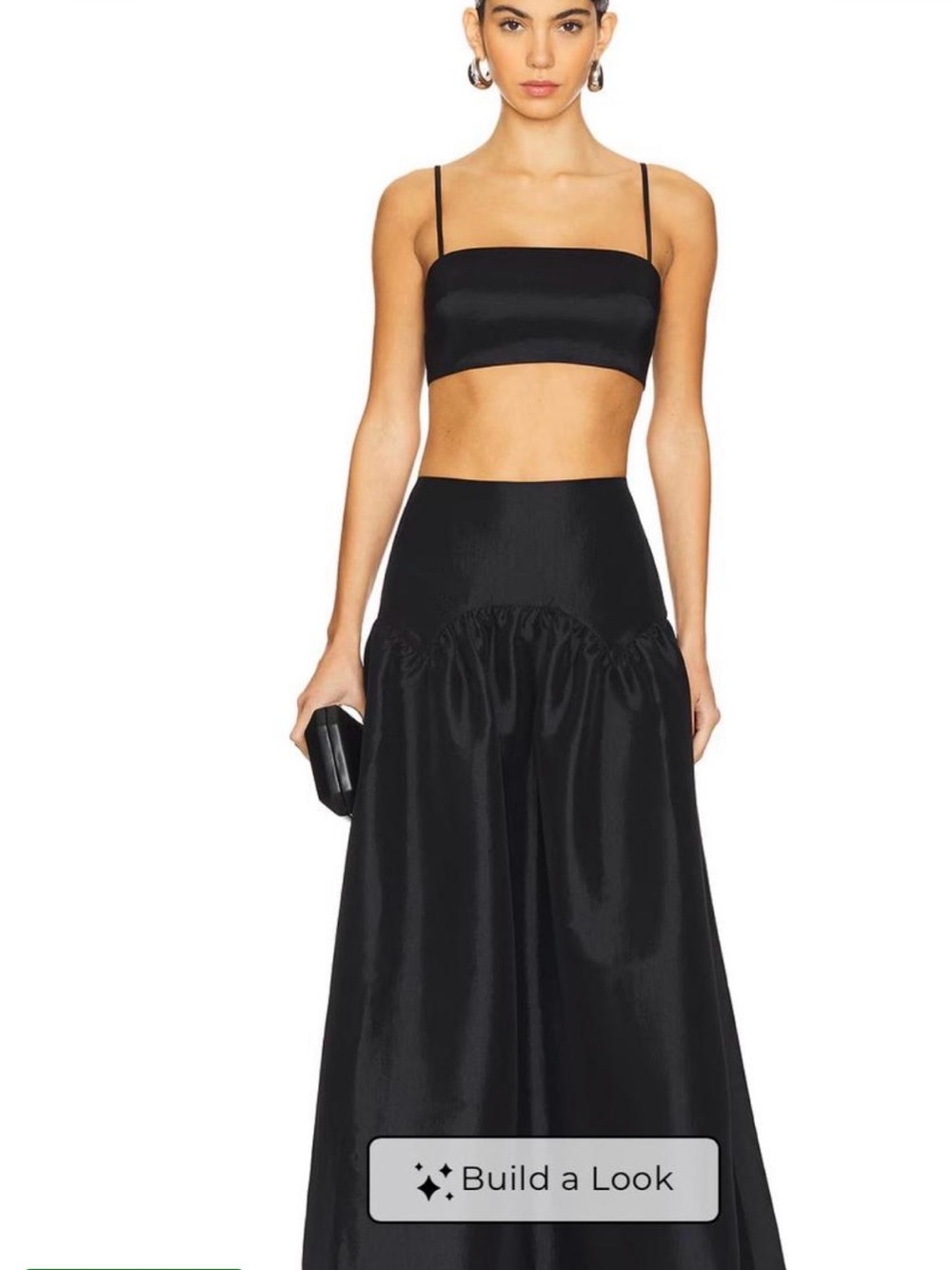 Black Satin High-Rise Maxi Skirt with Gathered Yoke